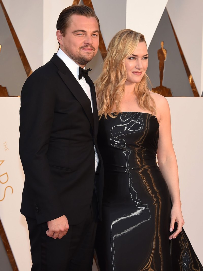 Kate Winslet and Leonardo DiCaprio’s Friendship Through the Years shiny black dress 2021 slide