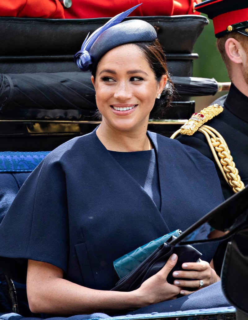 Meghan Markle's engagement ring blue hat and matching dress