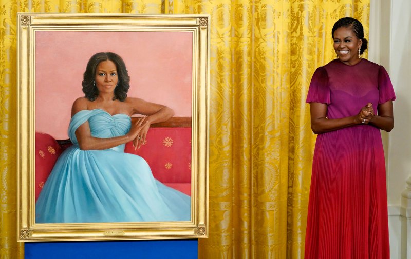 Michelle Obama's post-White House style pink and red gown