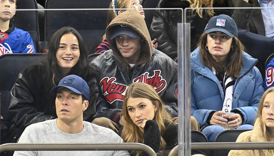 Pete Davidson Spotted With Costars Chase Sui Wonders and Rachel Sennott at Hockey Game Amid Emily Ratajkowski Romance Rachel Anne Sennott Chase Sui Wonders brown hood with hat