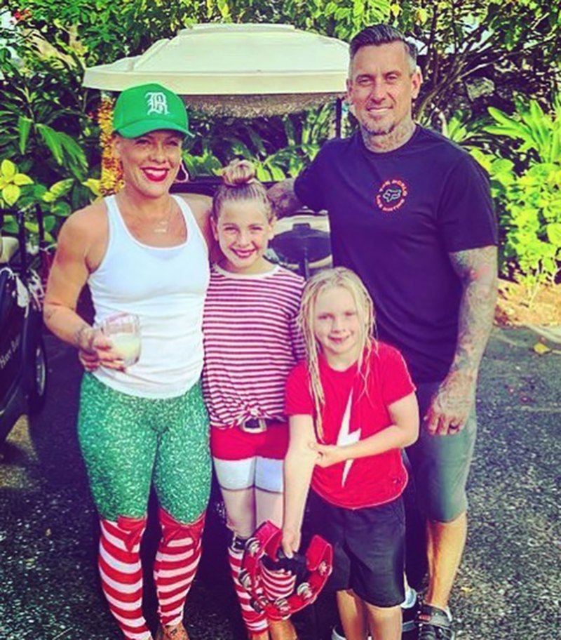 Pink and Carey Hart’s Family Album striped red and white knee socks