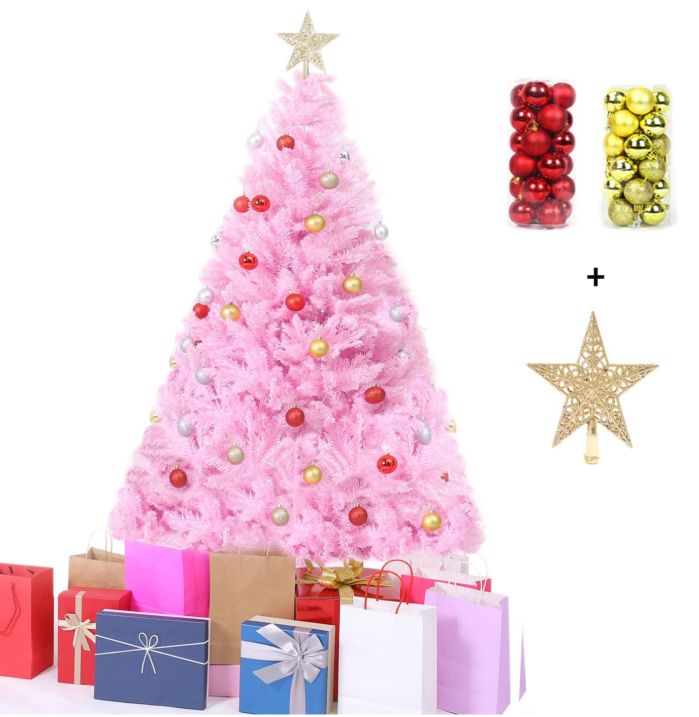 Rufeud Premium PVC Artificial Christmas Tree, with Christmas Tree Ornaments and Star Topper
