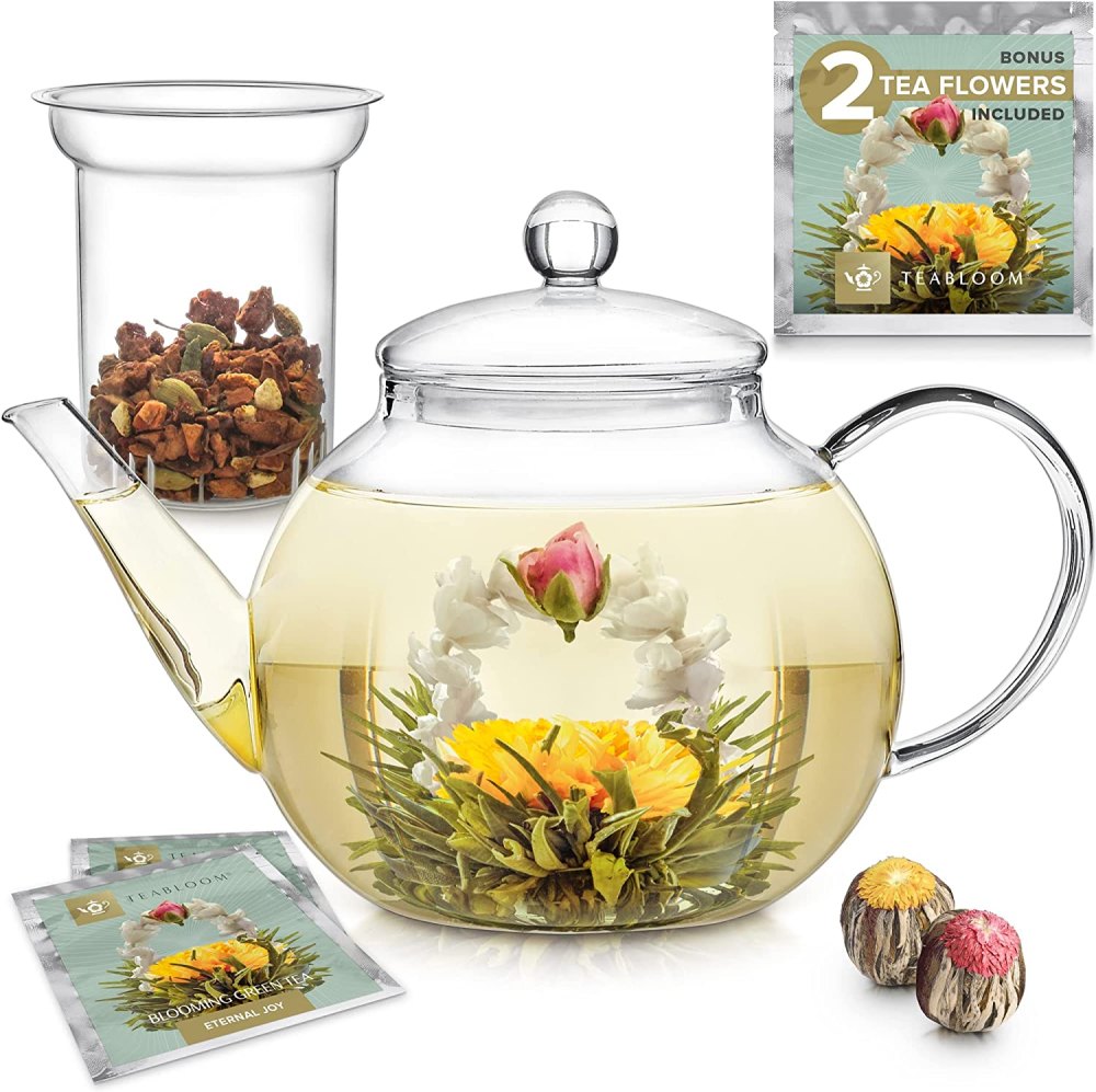 Teabloom Stovetop & Microwave Safe Glass Teapot