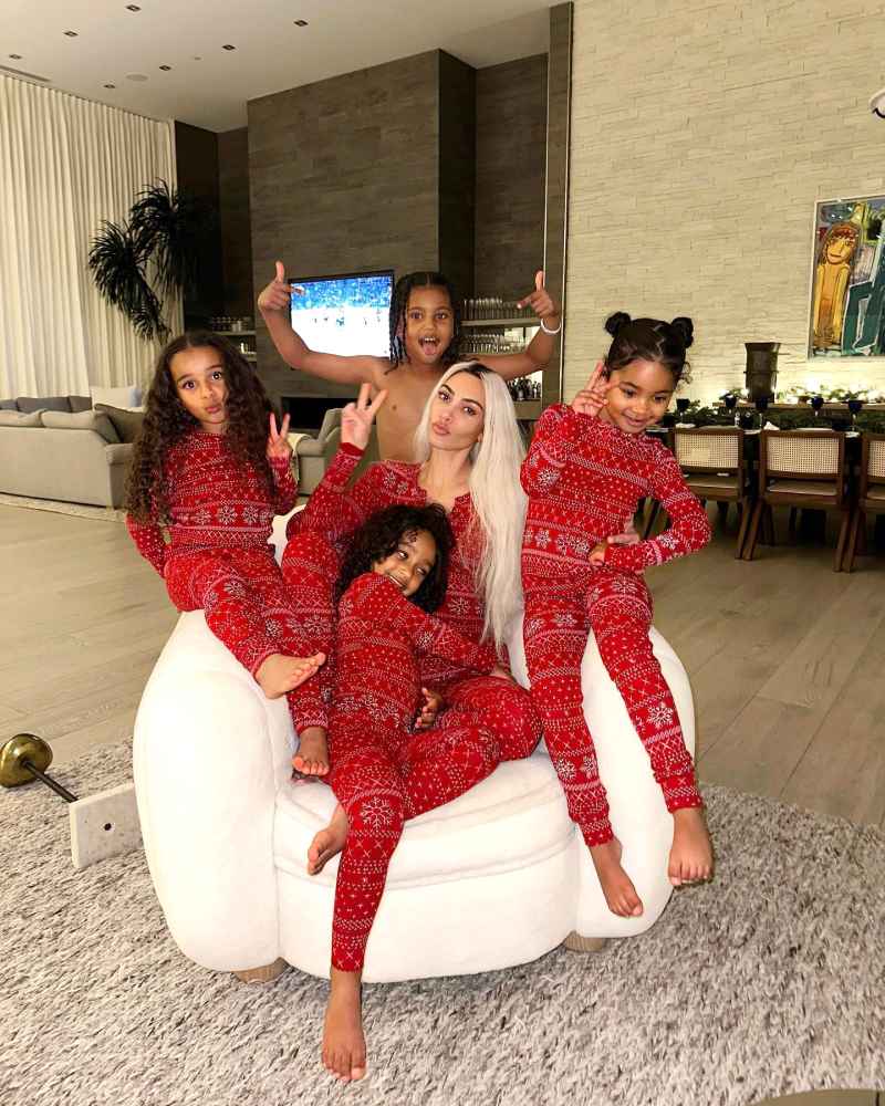 celebrity Kim Kardashian Celebs Wearing Matching Holiday Jammies