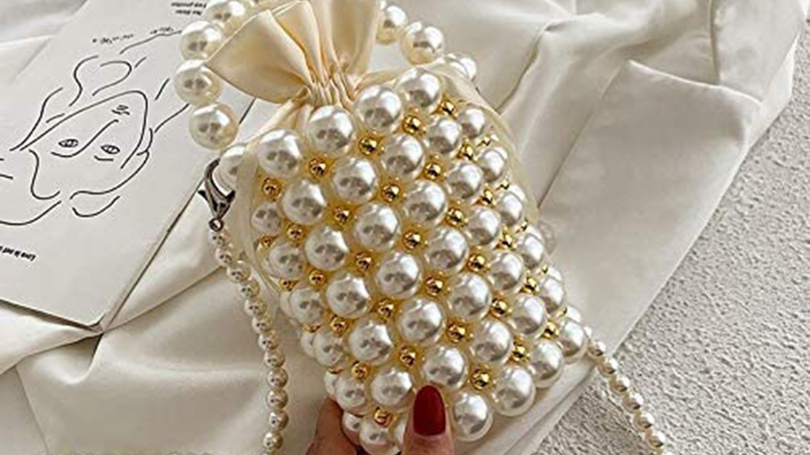 Bridal Beaded Clutch - White Pearl Beaded Purse