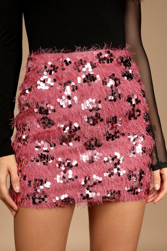 pink sequin mini skirt