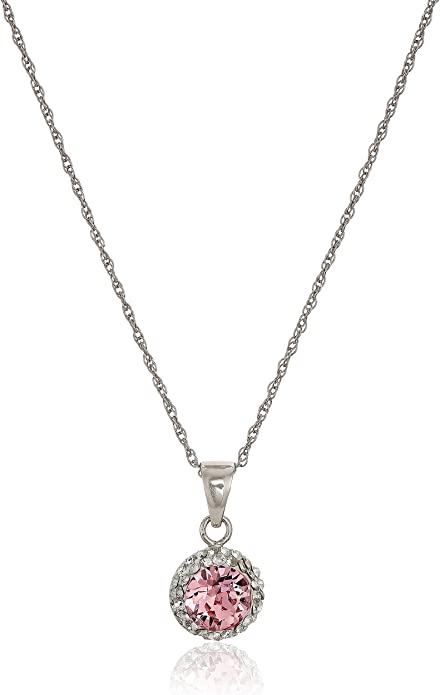 Amazon Collection Sterling Silver Swarovski Crystal Halo Pendant Necklace