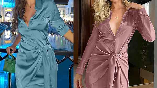 BTFBM Satin Button Down Shirt Dress
