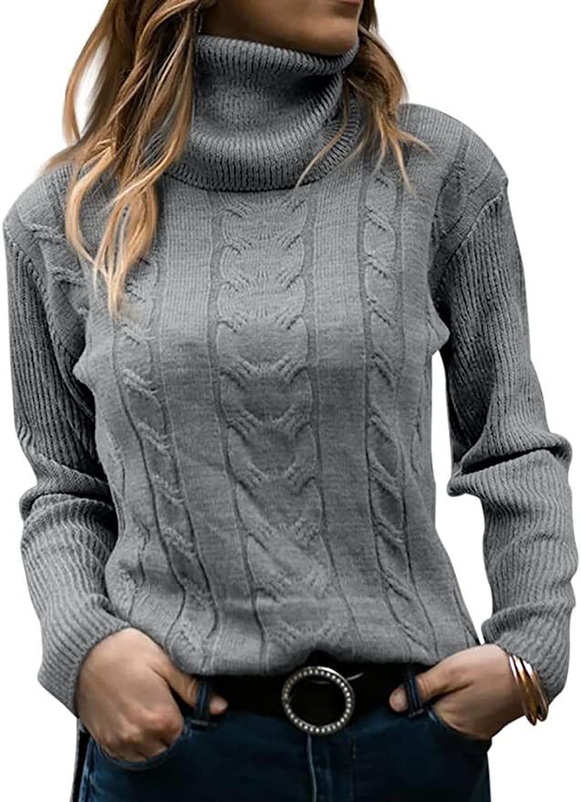 Langwyqu Women's Cable Knit Turtleneck Sweater