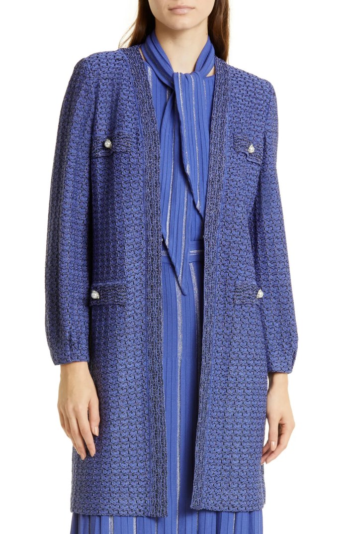 Misook Shimmering Longline Tweed Jacket