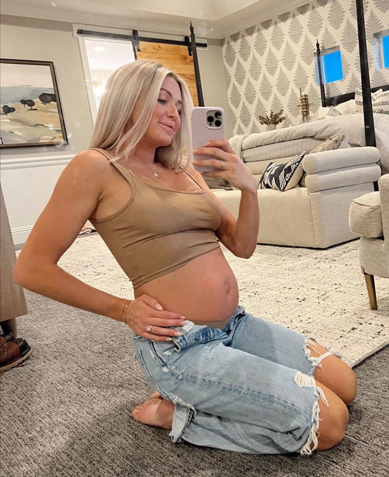 Pregnant Celebrities’ Baby Bump Hall of Fame in 2023: See Photos tan crop top
