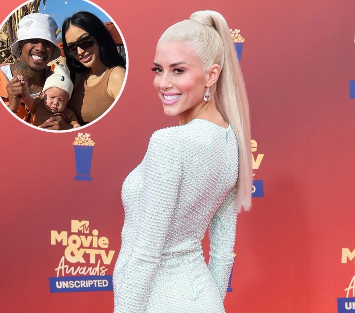 Pregnant Heather Rae Young Jokes She’s ‘In Training’ While Meeting Bre Tiesi and Nick Cannon’s Son white dress