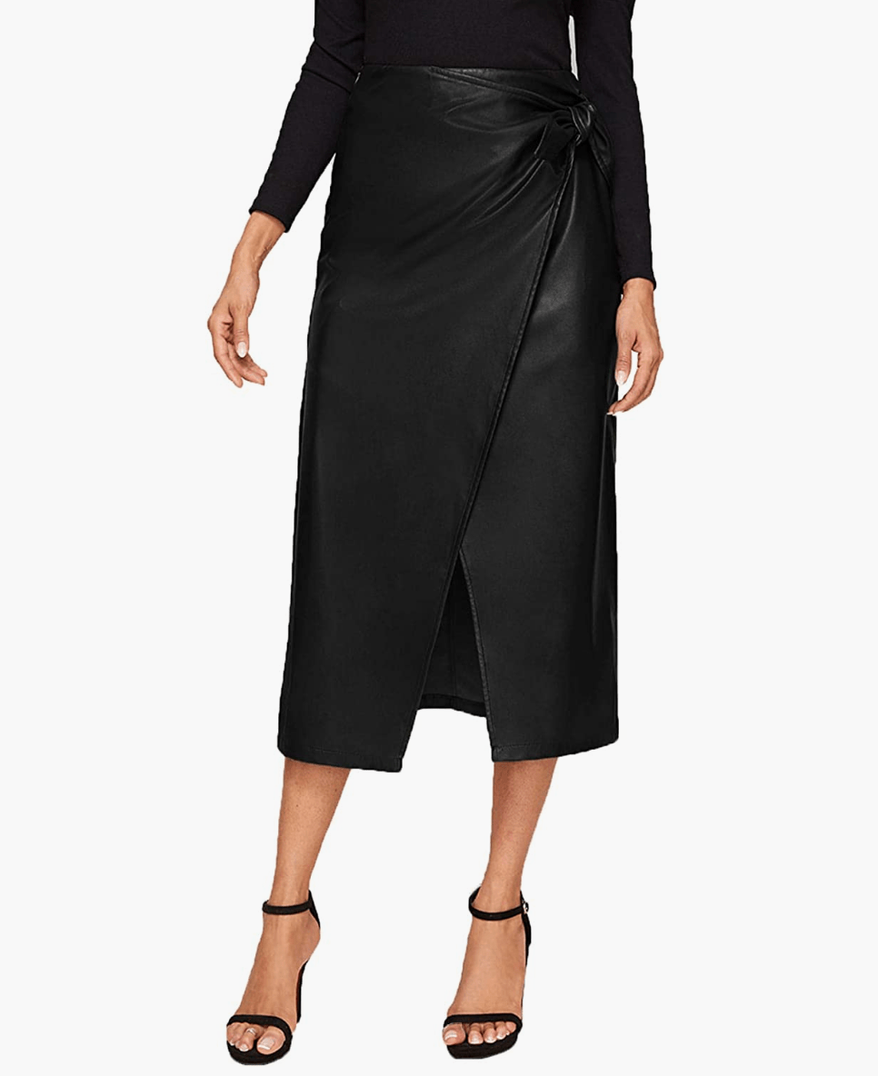 SweatyRocks High Waist Side Wrap PU Leather Midi Skirt