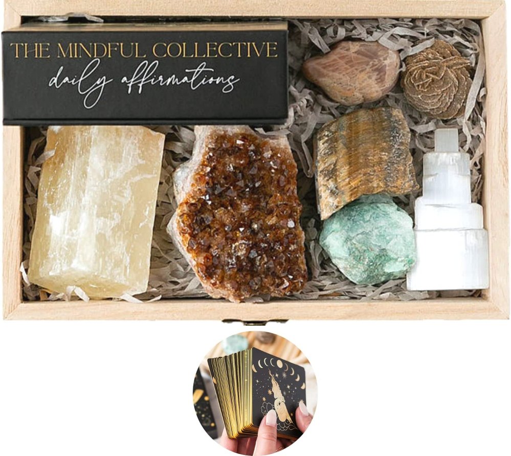 The Mindful Collective Healing Crystals Set with Daily Affirmation Cards