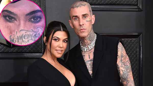 Travis Barker Debuts Tattoo of Wife Kourtney Kardashian's Eyes on His Thigh