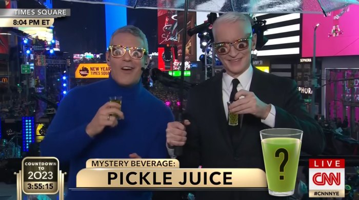 andy cohen jokes about sober new years eve during cnn broadcast takes non alcoholic shots with anderson cooper inline 1