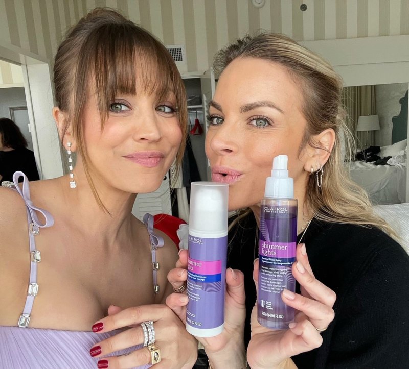 Pregnant Kaley Cuoco Debuts Brunette Hair Transformation at the Golden Globes: Photos kaley-cuoco-christine-symonds-x-clairol-shimmer-lights