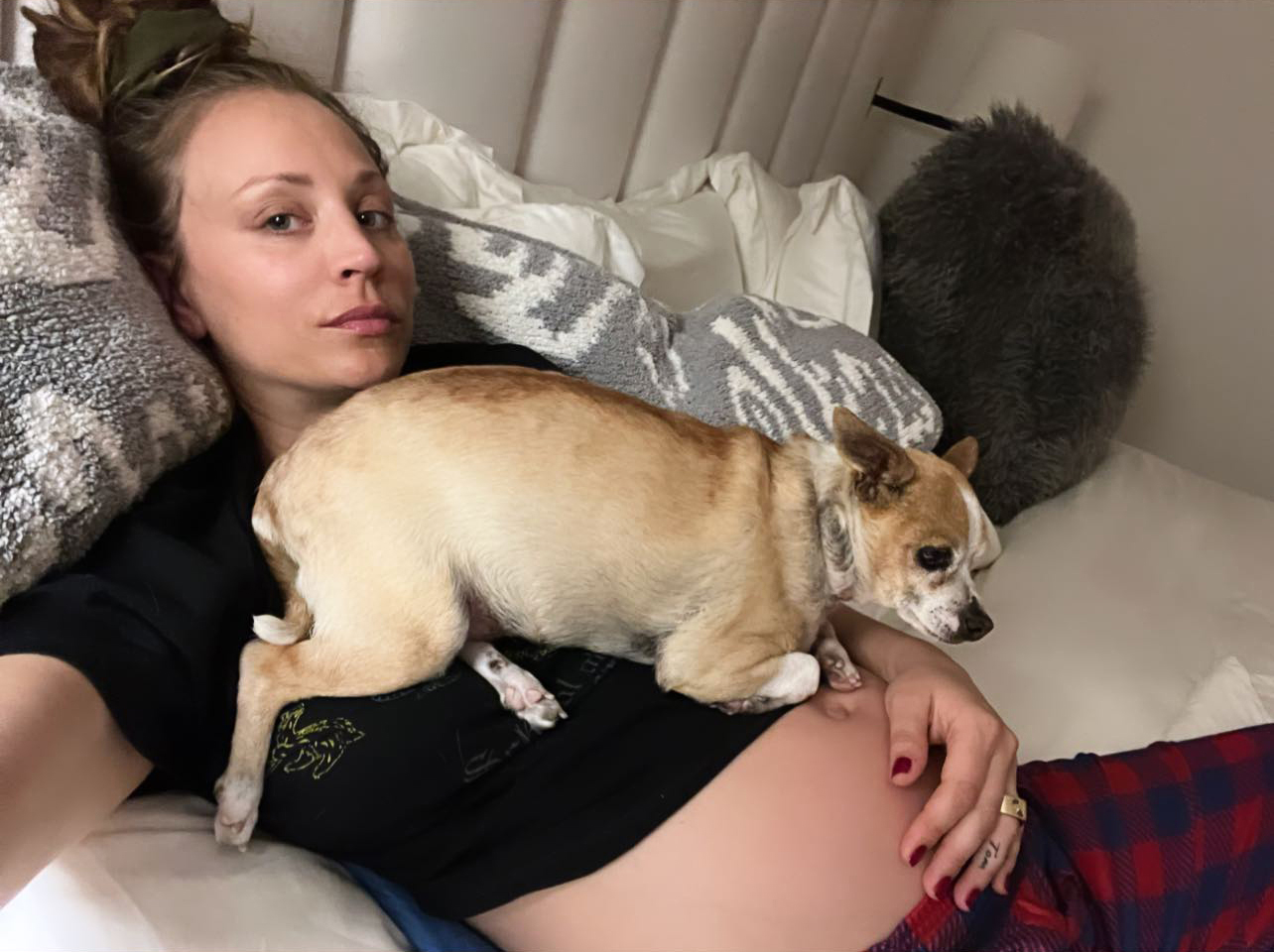 Bump Snuggles! See Kaley Cuoco, More Pregnant Stars Cuddle Pets