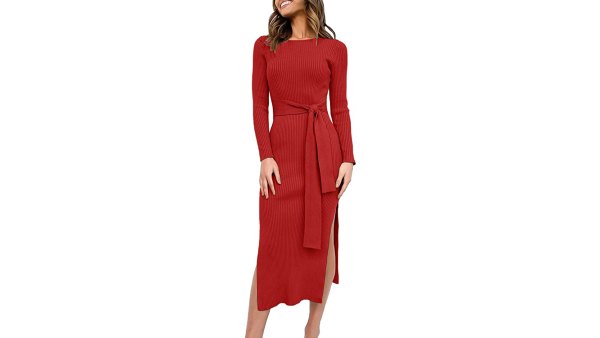 red sweater dress
