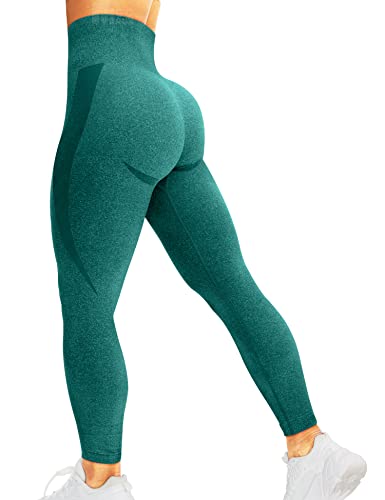 HIGORUN Women Seamless Leggings Smile Contour High Waist Workout Gym Yoga Pants Green S