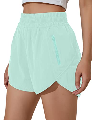 BMJL Women's Running Shorts High Waisted Sporty Workout Shorts Quick Dry Athletic Shorts with Pockets(M,Light Green)