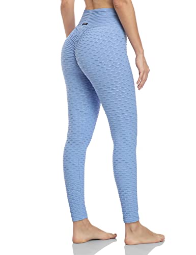 GIPPRO Women's High Waist Yoga Pants Tummy Control Butt Lifting Leggings Textured Anti Cellulite Tights Arctic Blue_25''S(4/6)
