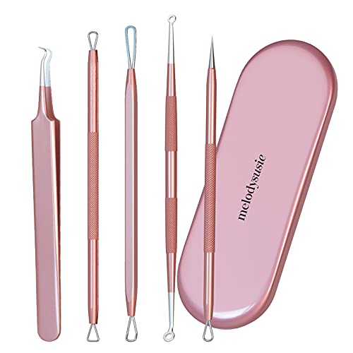 MelodySusie Blackhead Remover Pimple Popper Tool Kit Professional Blackhead Extractor Tool for Nose Face, Stainless Comedone Extractor, Blemish Whitehead Popping Tool with Portable Metal Case