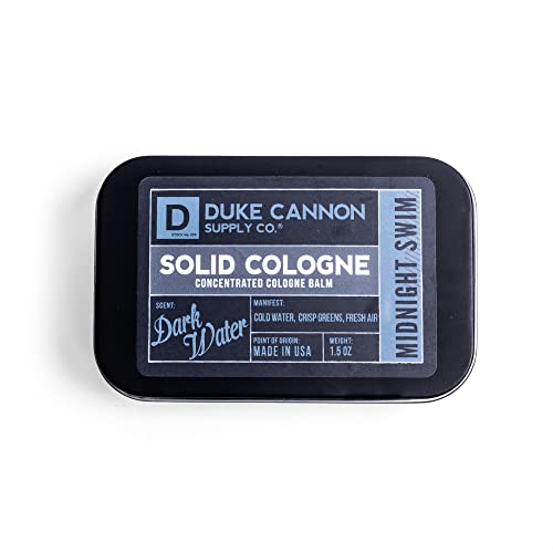 Duke Cannon Supply Co. Solid Cologne for Men Midnight Swim - Cold Water, Crisp Greens, Fresh Air - Concentrated Balm, Travel-Friendly Tin, Made with Natural & Organic Ingredients, 1.5 oz (1 unit)