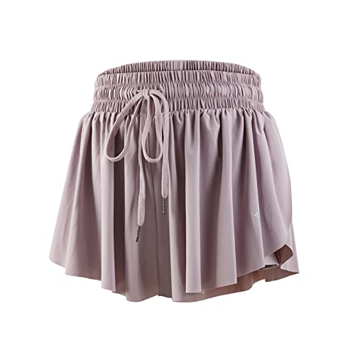 Flowy Skirt Shorts for Women Gym Yoga Athletic Workout Running Sweat Spandex Butterfly Cute Teen Girls Skorts Comfy Lounge Preppy Trendy Clothes Summer(S,Light Purple)