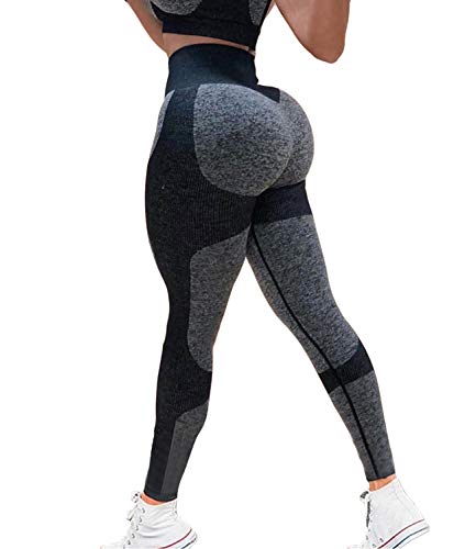 KIWI RATA Women's High Waist Active Seamless Compression Fitness Leggings Running Workout Slim Butt Lift Yoga Pants (#1 Heart Booty Black, Large)