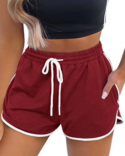Womens Shorts Cute Lounge Shorts Drawstring Waist Dolphin Shorts Exercise Red S
