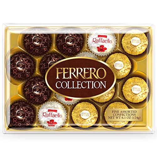 Ferrero Collection Premium Gourmet Assorted Hazelnut Milk Chocolate, Dark Chocolate and Coconut, Luxury Chocolate Gift for Valentine's Day, 6.1 oz, 16 Count