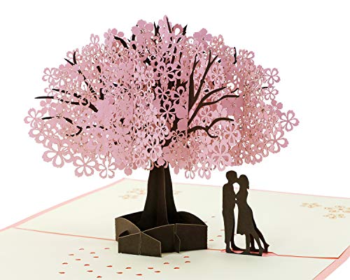Penta Angel Handmade Cherry Blossom Card Pop Up 3D Flower Card Romantic Love Letter Greeting Anniversary Wedding Valentine Birthday Gift Card Blank Stationery Paper Card for Her Him Husband Wife