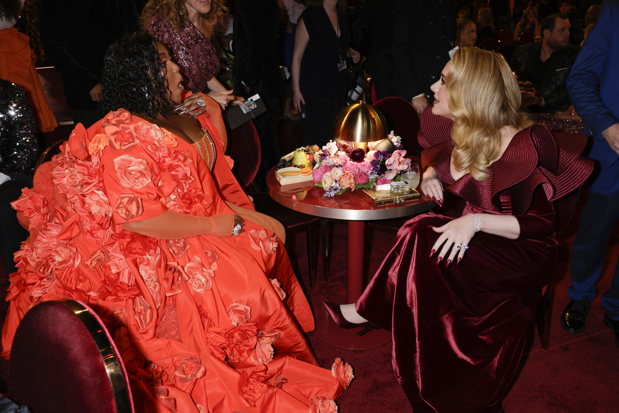 Adele Shines in Wine-Red Ruffles & Diamonds at Grammy Awards 2023 –  Footwear News