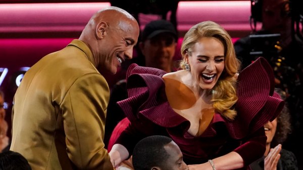 Adele Meets Dwyane 'The Rock' Johnson at 2023 Grammys laughing together