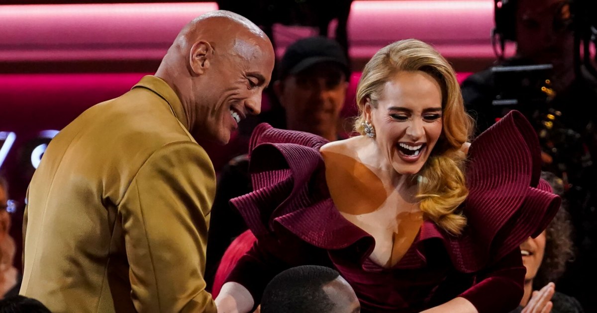 Adele Fangirls Over Dwayne ‘The Rock’ Johnson at the Grammys: Watch