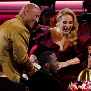 Adele Meets Dwyane 'The Rock' Johnson at 2023 Grammys laughing together
