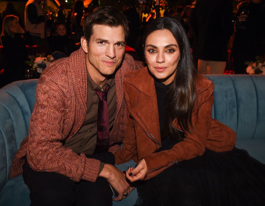 Ashton Kutcher and Mila Kunis’ Relationship Timeline orange jacket