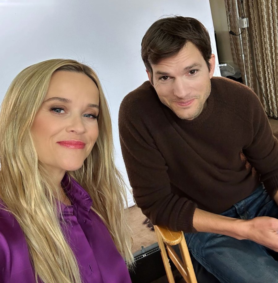 Ashton Kutcher and Reese Witherspoon's Quotes About Their Friendship back to back purple shirt