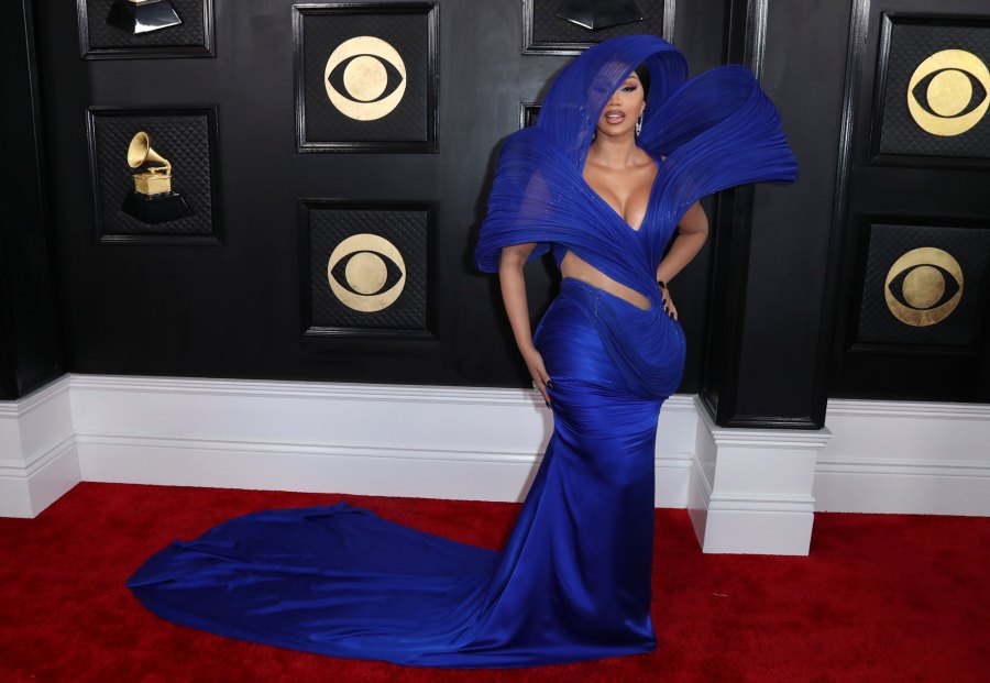 Cardi B Serves Looks in a Blue Gown at the 2023 Grammys