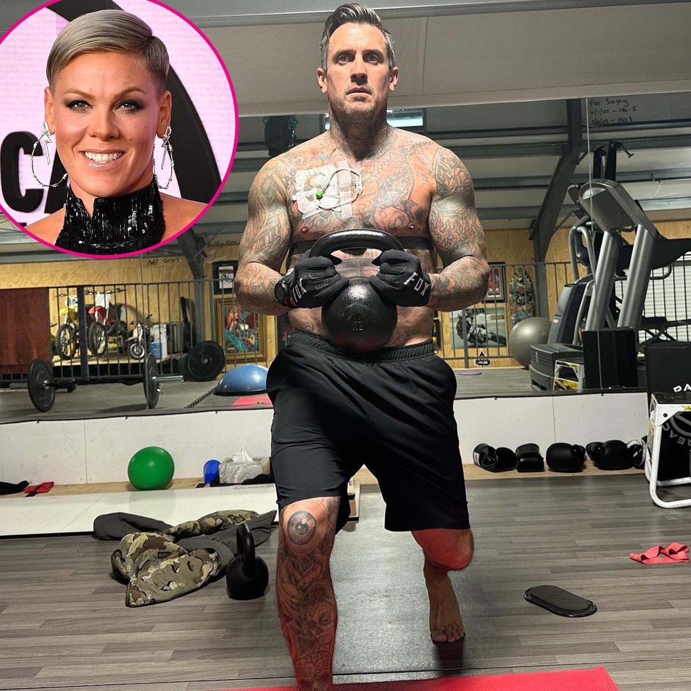 Carey Hart Lifts Weights After Getting Chest Catheter Placed Pink