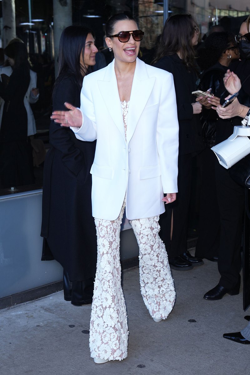 Lea Michele in White Blazer and White Lace Jumpsuit Celebs at NYFW 2023