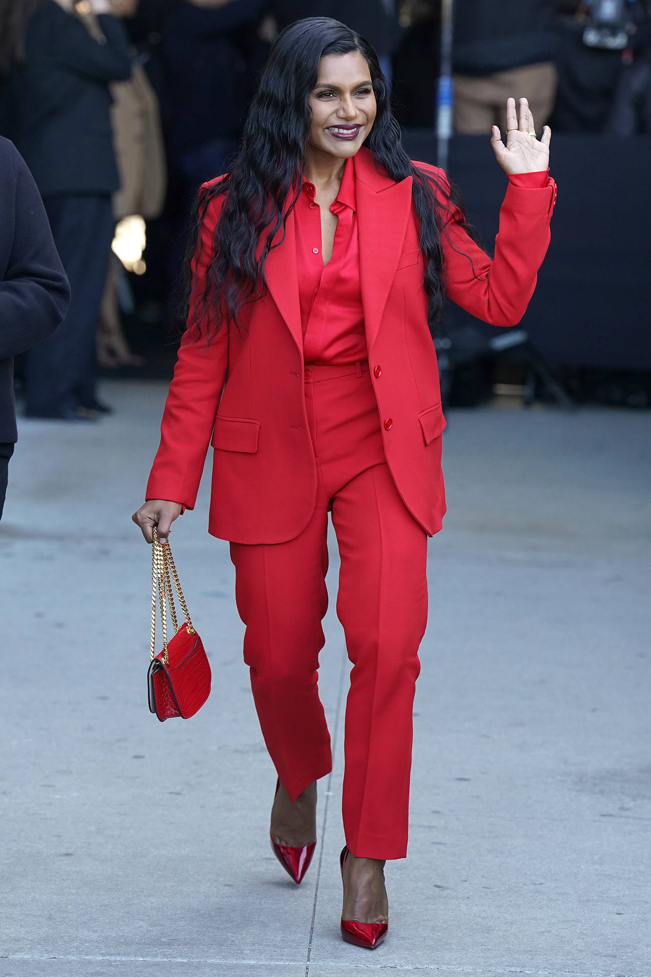 Mindy Kaling Red Suit Celebs at NYFW 2023