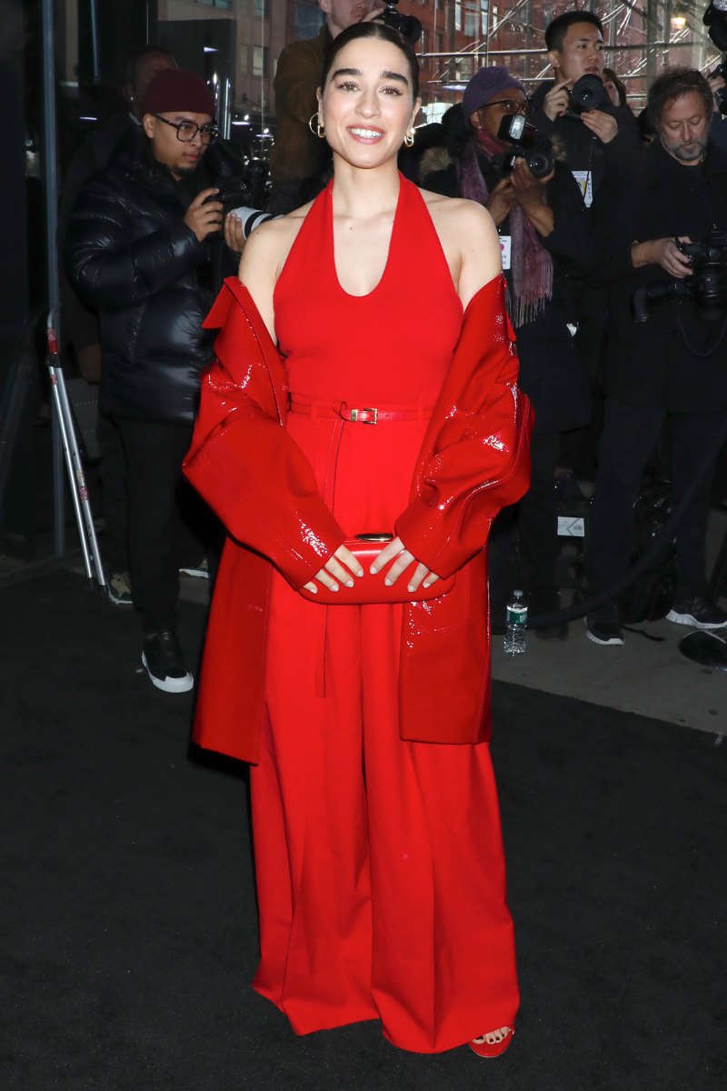 Simona Tabasco in Red Jumpsuit and Red Latex Coat Celebs at NYFW 2023