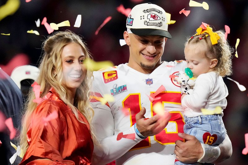 Feature Patrick Mahomes Wife Brittany Matthews Celebrate on Field Daughter Sterling Chiefs Win Super Bowl LVII
