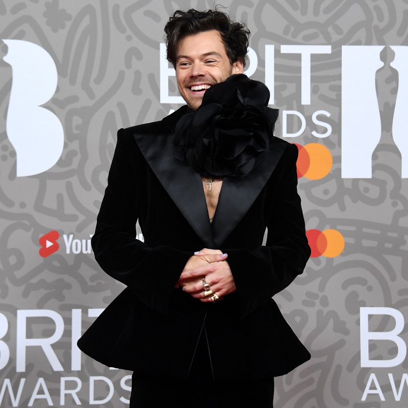 Harry Styles Wears Giant Flower Choker on 2023 Brit Awards Red Carpet: See Photos