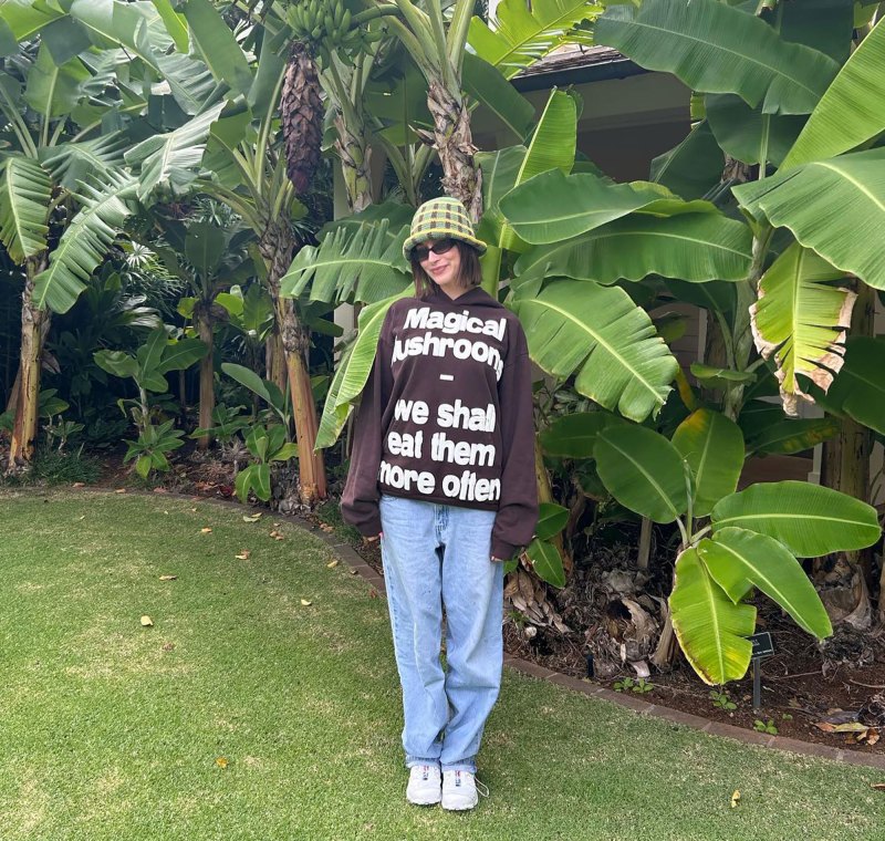 Justin Bieber Cozies Up With Wife Hailey Bieber on Hawaiian Getaway With Pals: Vacation Pics brown hoodie