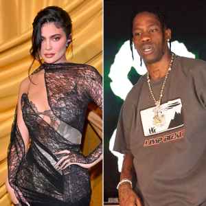 Kylie Jenner 'Doesn't See' Reconciliation With Travis Scott After Split, But Friends 'Aren't So Convinced' black lace gown