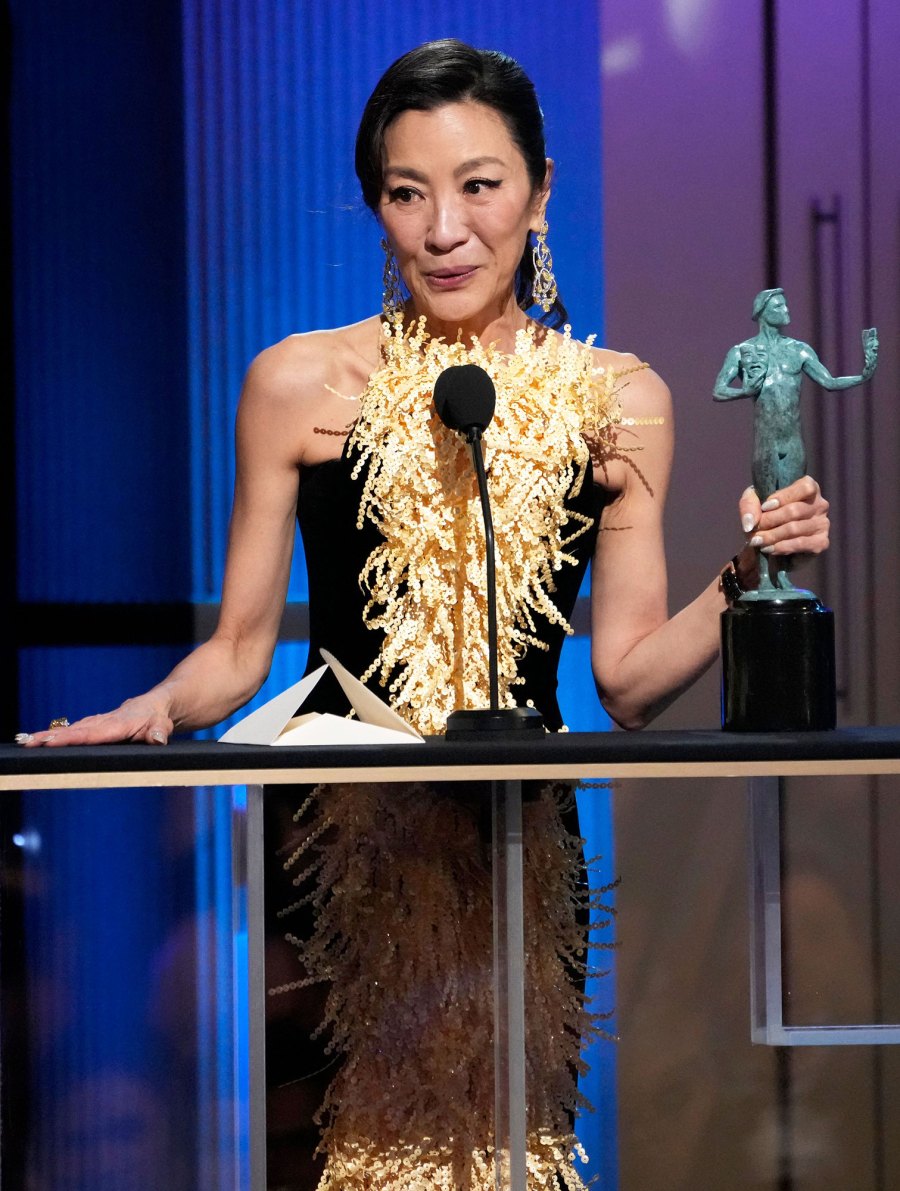 Michelle Yeoh's Schiaparelli SAG Awards Gown Is Dividing the Internet: See Her Fringe Ensemble SAG Awards 2023