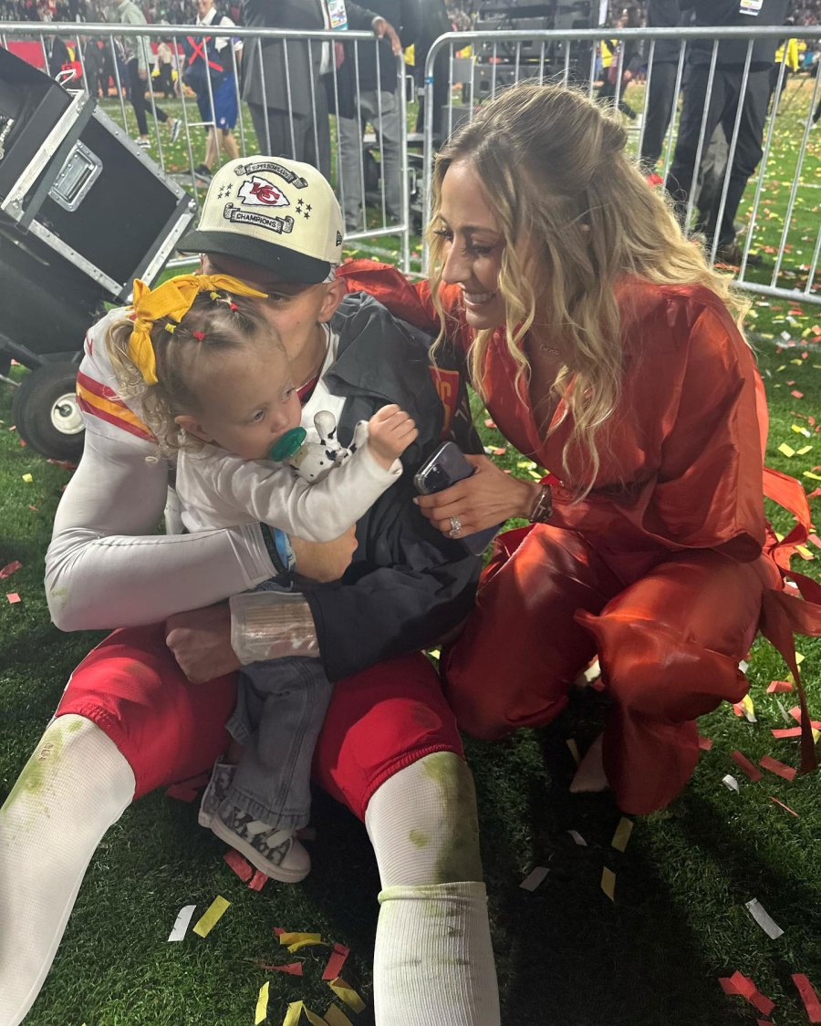 Patrick Mahomes Wife Brittany Matthews Celebrate on Field Daughter Sterling Chiefs Win Super Bowl LVII 3